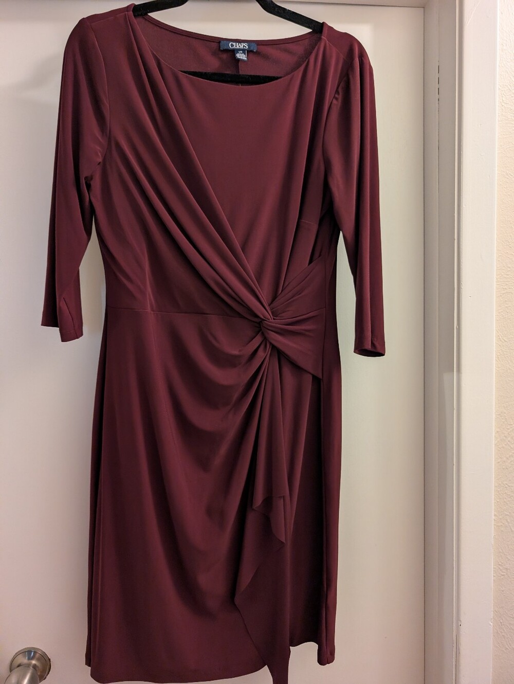 Chaps Plum 3/4-Sleeve Drape Sheath Dress Large